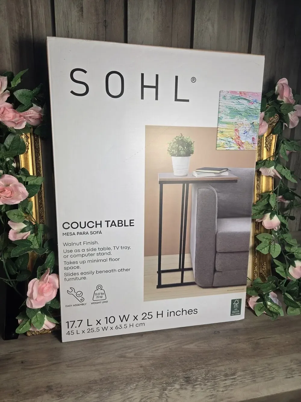 SOHL Couch Table Walnut C Shaped Side End Table TV Tray Laptop Stand 25